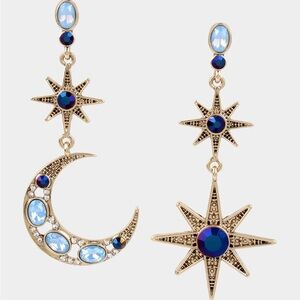 Betsey Johnson Gold and Blue Star and Moon Earrings NWT